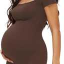 Maternity Romper with Square Neck and Short Sleeve Bodysuit, Photoshoot Casual Workout Maternity-Clothes, XL