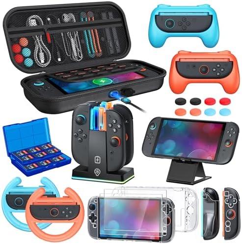 23 IN 1 Case Accessories Bundle for Nintendo Switch 2 2025, WAXITY Travel Carrying Storage Set Kit with Switch 2 Charger Dock, Grips, Steering Wheel for Joycon, Protective Cover, Screen Protector