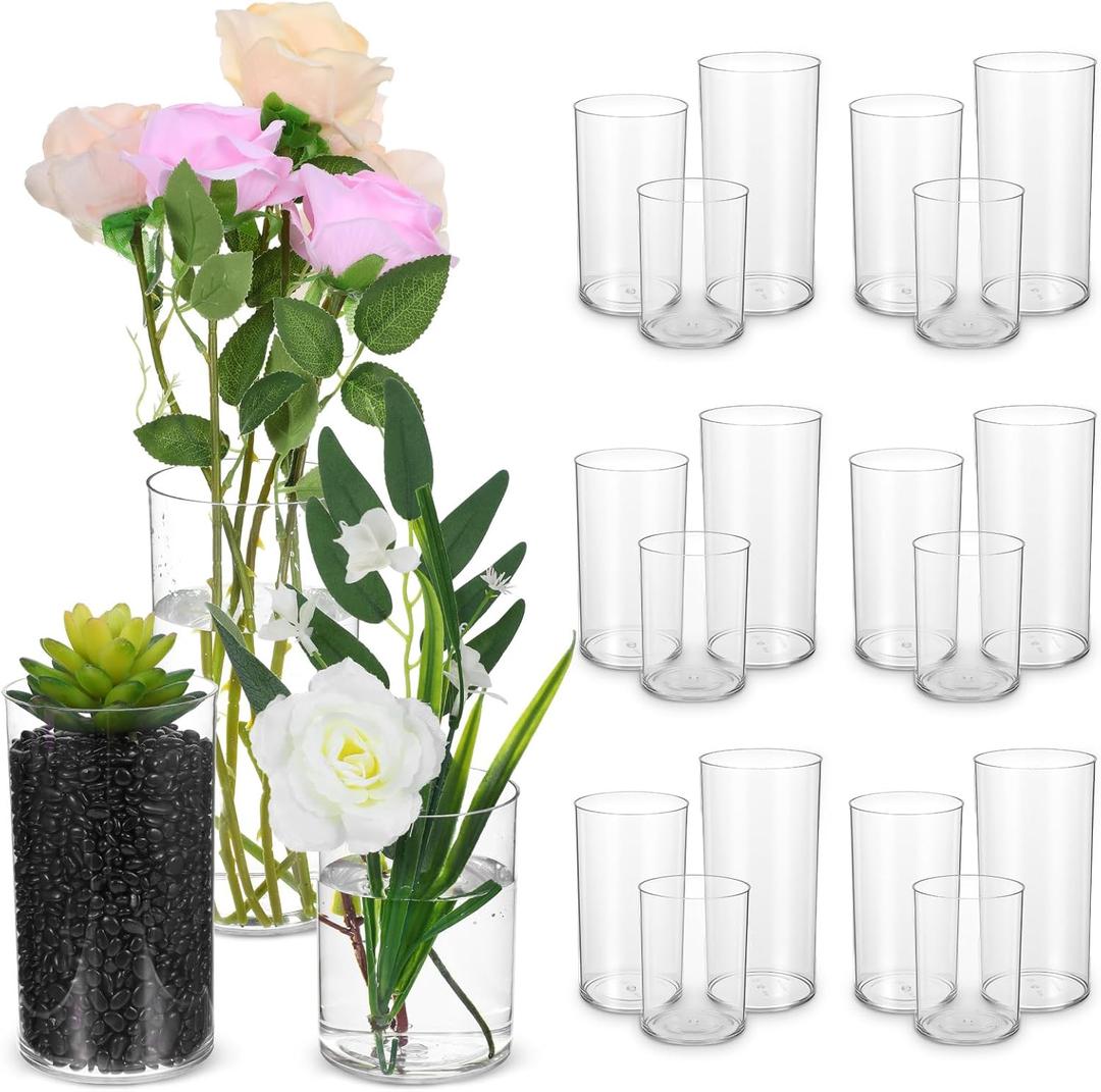 18Pcs Clear Acrylic Cylinder Vase for Centerpieces, 3 Sizes Shatter-Proof Plastic Cylinder Vase for Home Office Wedding Decorations