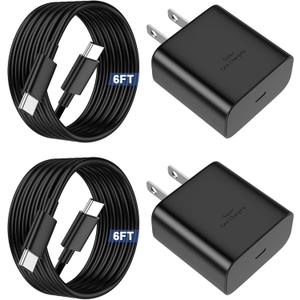 45W USB C Fast Charger Compatible with Samsung Galaxy S25 Ultra 2Pack Fast Charging with 6FT USB C Cable for S25/S24/S23/S22,Z Fold 5 6/Z Flip 5 6 Tab S10/S9/S8 PPS Wall Charger