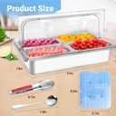 Countertop Ice Food Serving Display Tray with 4 Pan, Portable Salad Bar Buffet Station for Home, Stainless Steel Cold Food Buffet Server with Clear Roll Top Cover, 3 Ice Packs
