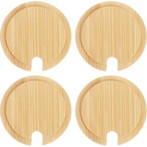 uxcell 4Pcs Bamboo Cup Lid with Spoon Hole 3.07 Inch, Wooden Coffee Cup Cover Tea Glass Cup Lid Seasoning Jar Mug Cover