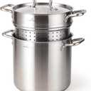 HOMICHEF 13 Quart Nickel Free Stainless Steel Pasta Pot With Strainer and Lid - Commercial Grade Stainless Steel Veggie Steam Baskets - Matte Polished 13 Quart Induction Steamer Pots Strainer Set, 13QT - Matte Polished - NICKEL FREE & NO COATING
