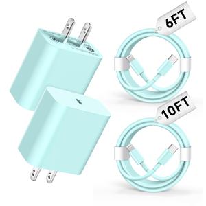 Riofxqin Phone Charger Fast Charging,【MFi Certified】 2-Pack 20W USB-C Wall Charger with 1-Pack 6FT/10FT Fast Charging Type-C to Liightning Cable for Phone 14/13/12/11/Plus/Pro/Pro Max/Mini/Pad(Green)