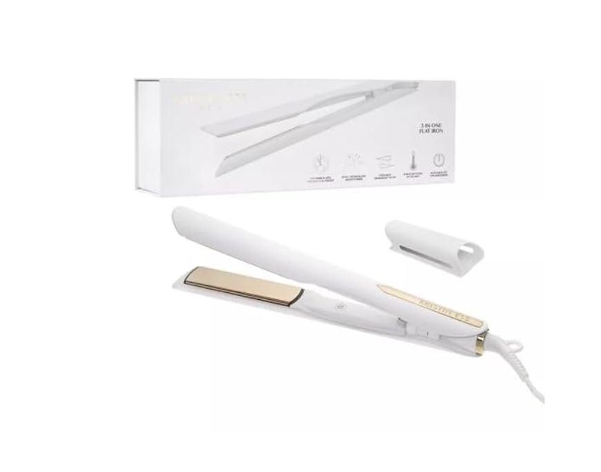 Kristin Ess 3-in-One Titanium Hair Straightener and Curler 2 in 1 Combo + Waver for Women - 1 1/4" - 440 Degrees - Professional Ionic Dual Voltage Flat Iron + Travel Cap - Frizzy, Curly + Thick Hair