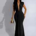 Memoriesea Women's Elegant Sleeveless Deep V Neck Bodycon Party Evening Gown Maxi Dress (Black, M)