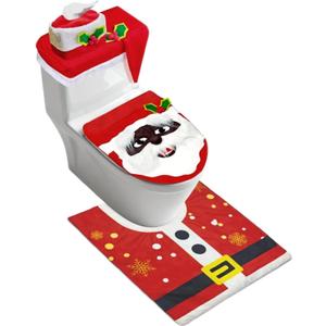4 Pcs Black Santa Christmas Toilet Seat Cover Set, African American Bathroom Decoration Set with Toilet Seat Cover, Non Slip Bathroom Rugs, Tank Cover, Tissue Box Cover for Bathroom Indoor Decor