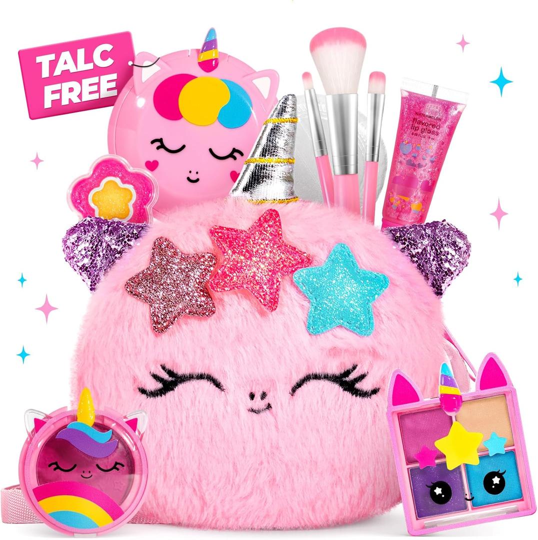 ULOVEME Talc-Free Kids Real Makeup Kit for Little Girls - Mica-Based Safe Formula, Real, Non Toxic, Washable - Ideal for 4 5 6 7 8 Years Old Girls Birthday, Dress Up Party