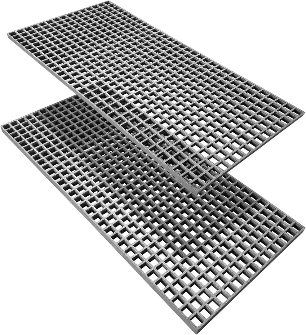 2 Pack 48x23x1.2in Fiberglass Molded Grating,4' x 2' Grit-top Surface FRP Industrial Grating Panel Non-Slip Heavy Duty 1.5''x1.5'' Openings Fiberglass Bar Grille Plate for Car Wash,Decks,Grey