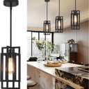 Black Pendant Lights Kitchen Island, Adjustable Modern Pendant Lights Fixture Farmhouse Mini Kitchen Pendant Lighting, Square Pendant Ceiling Hanging for Bedroom Dining Room Entryway Foyer