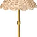 Folux Cordless Boho Rattan Table lamp, 5200-mAh Rechargeable Battery, 3-level Brightness Dimmable, Build-in Integrated LED 320 Lumen Max, Rattan Shade, for Bedside Restaurant Resort Hotel Dining Table (16'' Tall Gold)