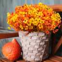 16 Bundles Artificial Mums for Outdoors/Indoors Faux Mums for Outdoor Planters, Eucalyptus Leaves Fall Flowers Artificial for Decoration Boxwood Garden Porch Window Home Wedding (Yellow&red Green)