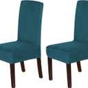 H.VERSAILTEX Velvet Dining Chair Covers Stretch Chair Covers for Dining Room Set of 2 Parson Chair Slipcovers Chair Protectors Covers Dining, Soft Thick Solid Velvet Fabric Washable, Deep Teal