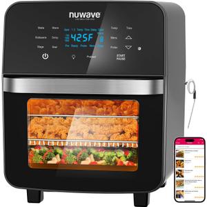Nuwave Brio 15.5Qt 10-IN-1 Air Fryer Rotisserie Oven, XL Family Size, Even & Crisp AirFry, Reheat, Roast, Dehydrate for Quick Meals, 50-425F Control, 100 Presets & 50 Memory, Dishwasher-Safe, 1800W