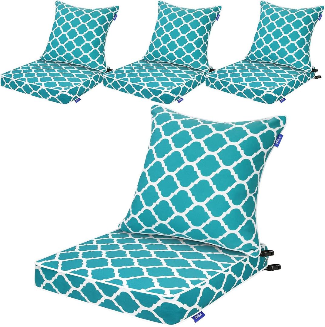 Deep Seat Cushions, Outdoor Cushions, Patio Furniture Cushions, Deep Seat & Back Cushion Patio Cushions for Backyard Couch Sofa Fade Resistant (22x24x4 inches 4 Sets, Aqua Plaid)