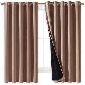 NICETOWN Total Blackout Panels for Nursery, Super Soft, Heavy Duty and Thick Window Treatment Curtains 63 inches Long with Black Lined for Basement, (1 Pair, Cappuccino, 70 inches Wide Each Panel)