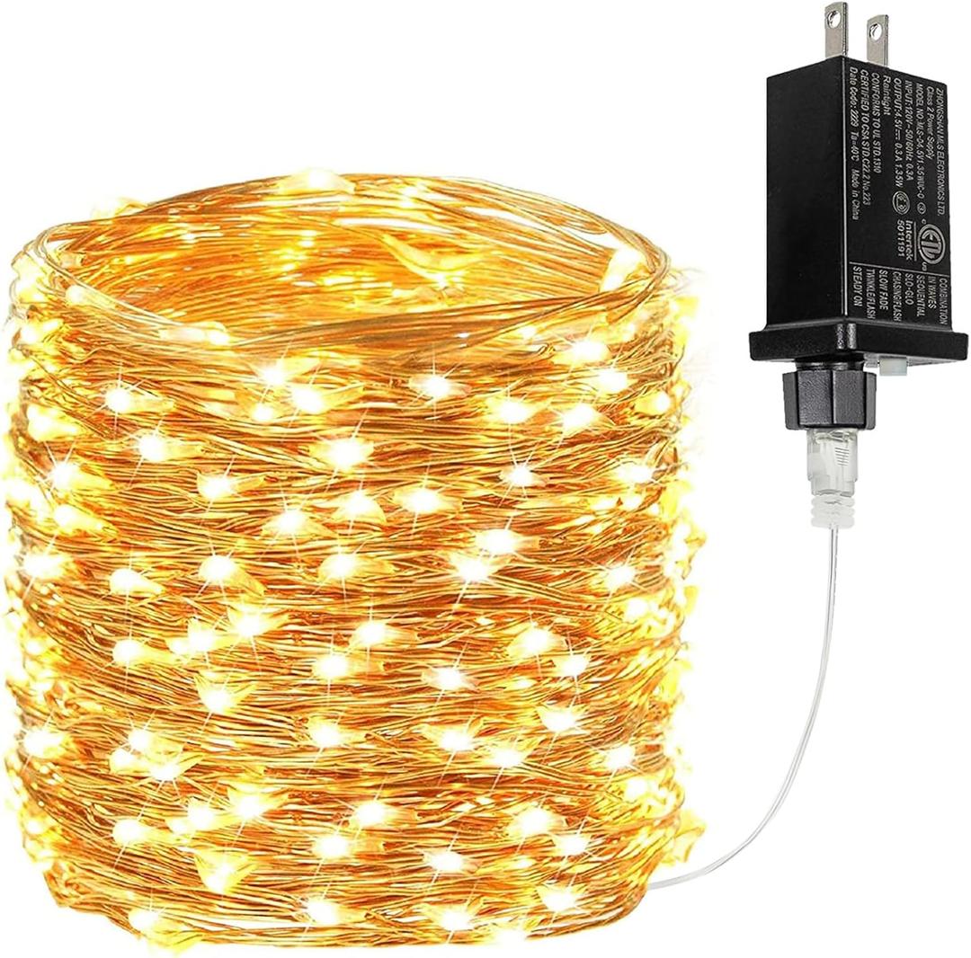 66Ft 200 LED Fairy Lights Plug in, Waterproof String Lights Outdoor & Indoor 8 Modes Christmas Light Bedroom Decor, Timer Twinkle Lights for Girl's Room Garden Party Christmas Decorations (Warm White) (1 Pack(200LED))