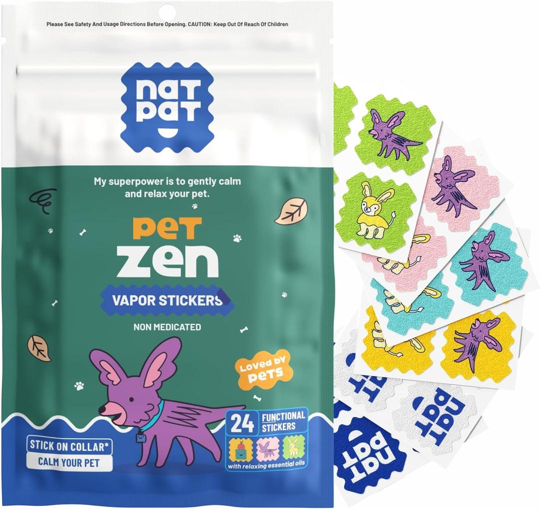 NATPAT Pet Zen Calming Patches for Dogs Non-Medicated Effective Stress Relief for Travel, Fireworks & Separation Anxiety - Long Lasting & Non-Toxic (24 Patches) - Locket Sold separetely