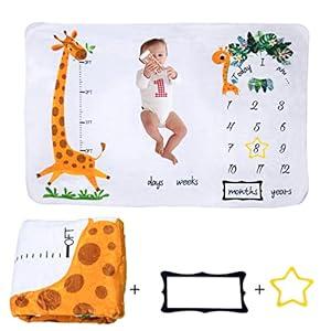 Photography Milestone Blanket for Girl, Newborn Photo Prop Blanket Backdrop for Boy with 2 Felt Markers, 1 to 12 Months Newborn Baby Month Blanket, Baby Growth Memory Blankets Photography Backdrop