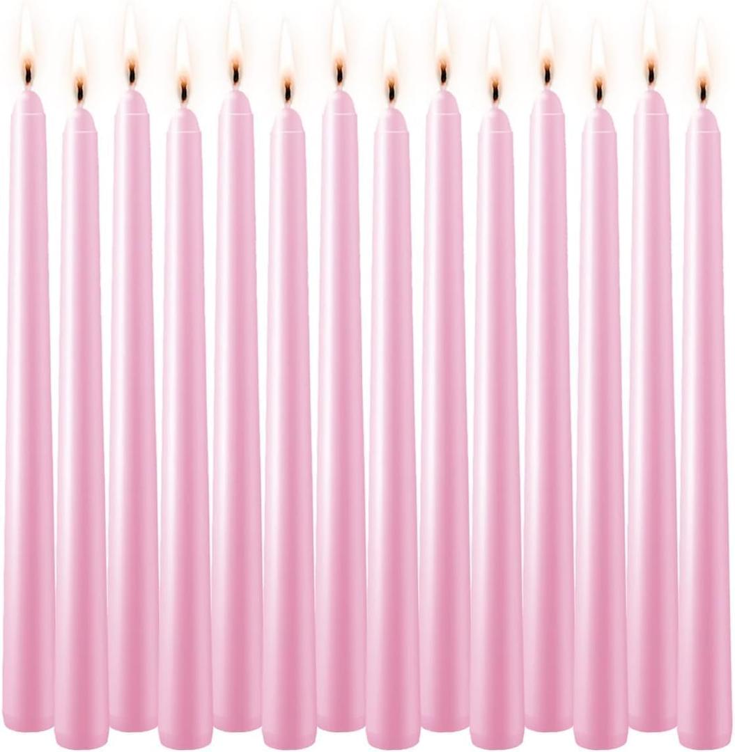 WPONSZU Set of 14 Pink Taper Candles, 7-8 Hours Burn Time, Unscented, Smokeless and Dripless, 4/ 5 x 10 Inch Dinner Candle Set for Valentine's Day, Household, Wedding, Party and Home Décor Candlesticks