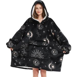 Wearable Blanket Hoodie for Adult,Oversized Sherpa Fleece Blanket Hoodie for Women Men,Sun and Moon (God), Size: Adult