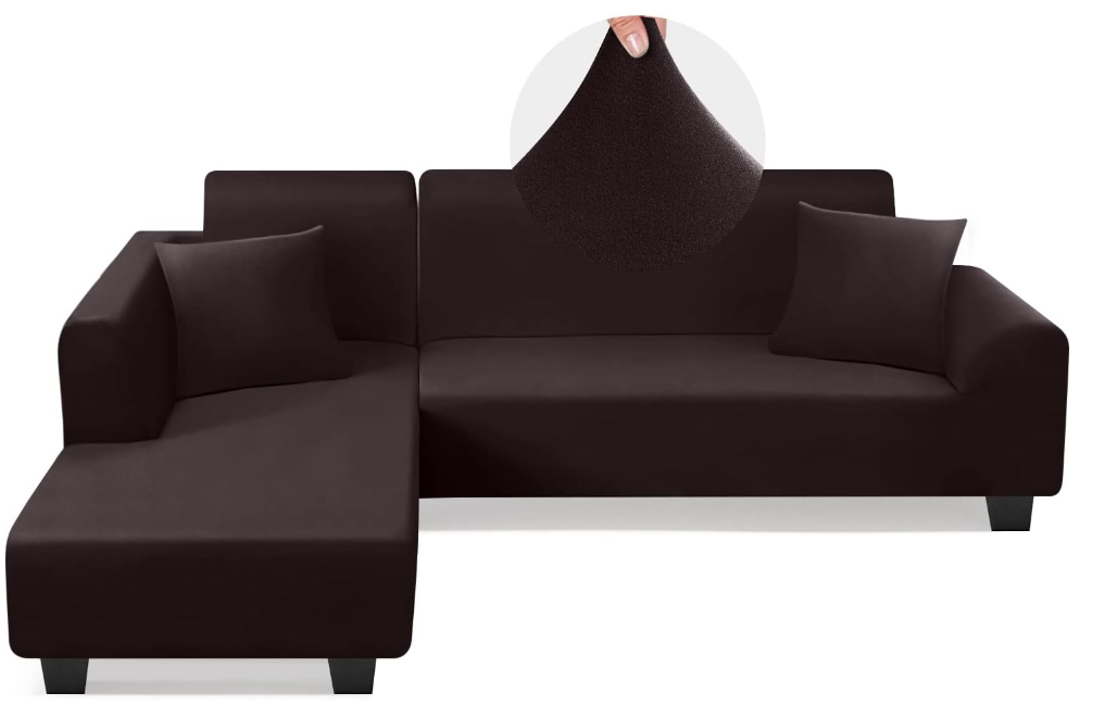 Sectional Couch Covers L Shape Sofa Covers Super Stretch 2pcs Sofa Slipcovers for 3 + 3 Seaters Sectional Chaise Slipcover with 2pcs Pillow Covers for Pets Kids, Brown