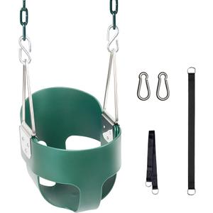 KINSPORY Toddler Swing, 59" Coated HeavyDuty Iron Chains Baby Swing Outdoor, High Back Full Bucket Infant Swing Seat with Tree Straps for Swing Sets Backyard Outdoor Indoor (Green)