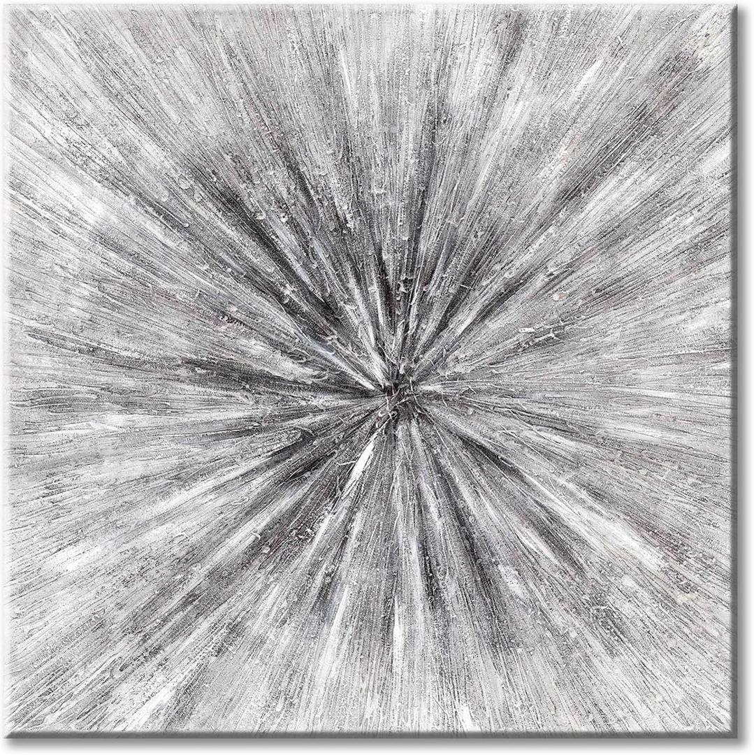 UTOP-art Gray Abstract Painting Wall Art: Modern Canvas prints Radial Graphic Artwork Abstract Grey Picture for Bathroom Bedroom 12"x12"