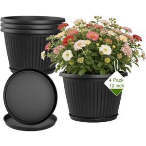 Fodetyff 12-inch-Plastic-Plant-Pots-with-Saucer, Flower Pots Containers for Indoor Outdoor Plants, Large Resin Planter with Drainage Holes and Saucers for Snake Plant Monstera