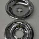 W10196405 W10196406 Stove Burner Drip Pans for Electric Stove Top-Compatible with Whirlpool Electric Range-Thickening to Prevent Bent-Set of 4 Chrome Drip Pans, Silver