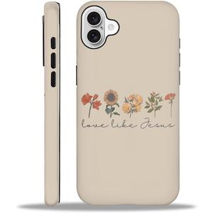 Compatible with iPhone 16 Matte Case, Love Like Jesus Religious Faith Flower Pattern for Girl Full Body Design Soft Silicone Drop Shock Scratch Protection