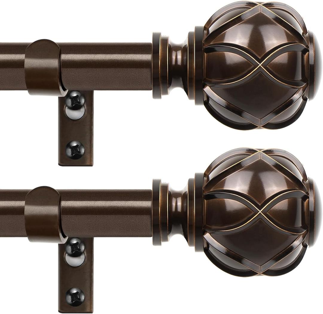Curtain Rods 2 Pack 66 to 120 Inch, HOTOZON Curtain Rods for Windows, 3/4 Inch Single Drapery Rod with Netted Finials, Antique Bronze