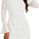 Bbonlinedress Womens Long Sleeve Mesh Floral Dress Mini Summer Wedding Guest Cocktail Party Short Prom for Teens Dress
(White, L)