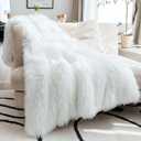 JONIYEAR Oversized Decorative Fluffy Faux Fur Throw Blanket Twin Size 60" x 71",Soft Large Luxury Lightweight Furry Blanket,Accent Cozy Shaggy Plush Thick Warm Fuzzy Blankets for Winter Bed Sofa,White