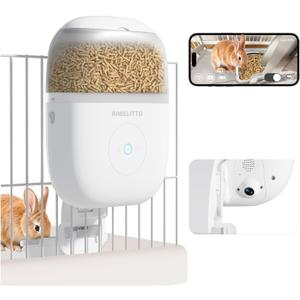 Hanging Automatic Rabbit Feeder with 1080P HD Camera,WiFi Smart APP Control 1-10 Meals A Day, 62oz Storage, Multiple Pet Cage Compatibility, Small Animal Food Dispenser for Bunny Chinchilla Guinea Pig