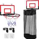 Plastic Basketball Laundry Hamper, Over the Door Laundry Basket with Hoop & Net, Heavy-Duty Mesh with Zipper, Easy to Install, 2-in-1 Storage and Shooting Game for Kids' Rooms, Dorm Rooms, Bathrooms