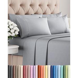 Full 6 Piece Sheet Set - Comfy Breathable & Cooling - Ultra-Soft Hotel Luxury Bedding Set with 8-16 Inch Deep Pockets - 1 Flat & 1 Fitted Sheet & 4 Pillowcases - Wrinkle Free & Easy Care - Steel Blue