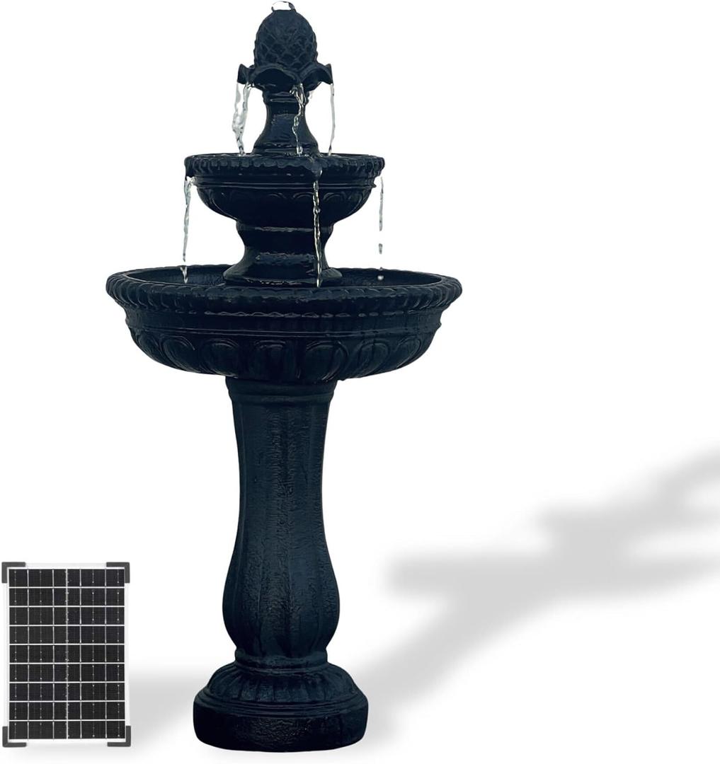 XBrand 39" 2-Tier Outdoor Freestanding Solar Water Fountain - Classic Design, Black Resin Bird Bath with Pump - Ideal for Yard, Lawn and Garden, Porch Dcor