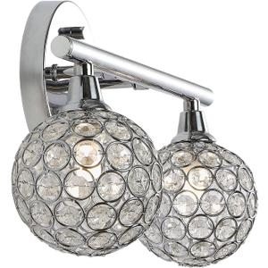 JONATHAN Y JYL7535A Maeve 13" 2-Light Iron/Glass Contemporary Glam LED Vanity Light Glam Transitional Art Deco 2700K LED 2W Bulbs Included Bathroom Hallway Living Room Bedroom Mirror Cabinet, Chrome