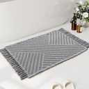 H.VERSAILTEX Waffle Bath Mat Super Absorbent Boho Bath Mat Non Slip Bath Rugs for Bathroom Floor Machine Washable Dry Fast Bathroom Rugs with Tassels, 20" x 32", Dove