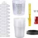Disposable Paint Mixing Cup Kit,HVLP Paint Sprayer Gun Mixing Cups 20 Ounce (600ml) Kit with 10 Cups and Lids System, 2 Plugs and 1 Hard Cup with Retainer Ring, 1 Cup Adapter,Paint Stirrer (10)