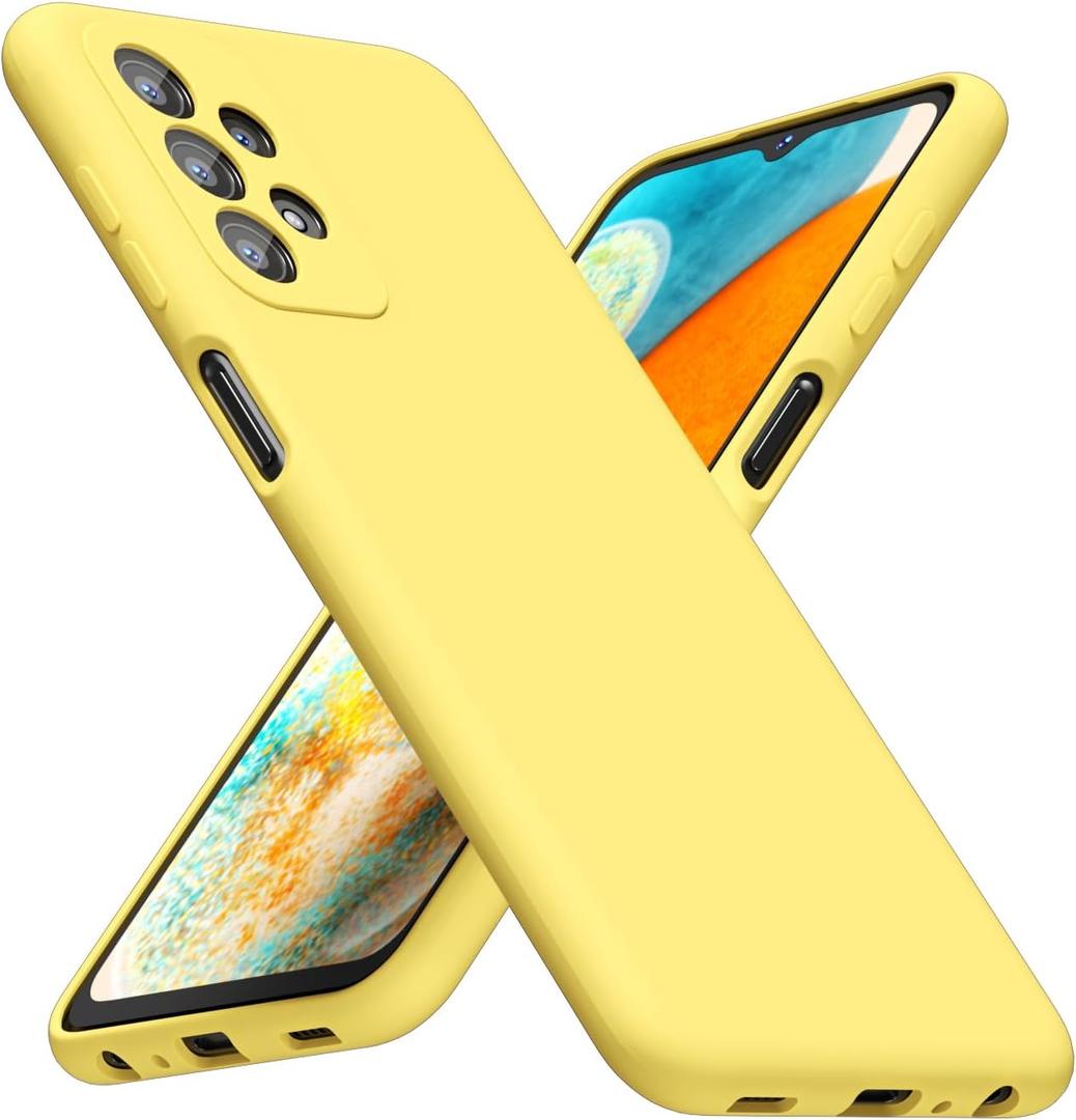 for Samsung Galaxy A23 5G Phone Case Silicone, Minimalist Ultra Thin Slim Soft Rubber Gel Solid Color Matte TPU Cute Case for Women Men, Girly Plain Aesthetic Design & Camera Cover, Yellow
