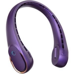 FrSara Bladeless Wearable Electric Fan, A8 Neck Fan, 5200mAh, 3 Speeds, Portable, Long Endurance, No Hair Twisting, Non-Slip Material, Rechargeable, Purple