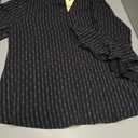 Bebonnie Womens Tops Dressy Casual Ruffle 3/4 Sleeve Henley V Neck Chiffon Blouses with Buttons (Black, XL)