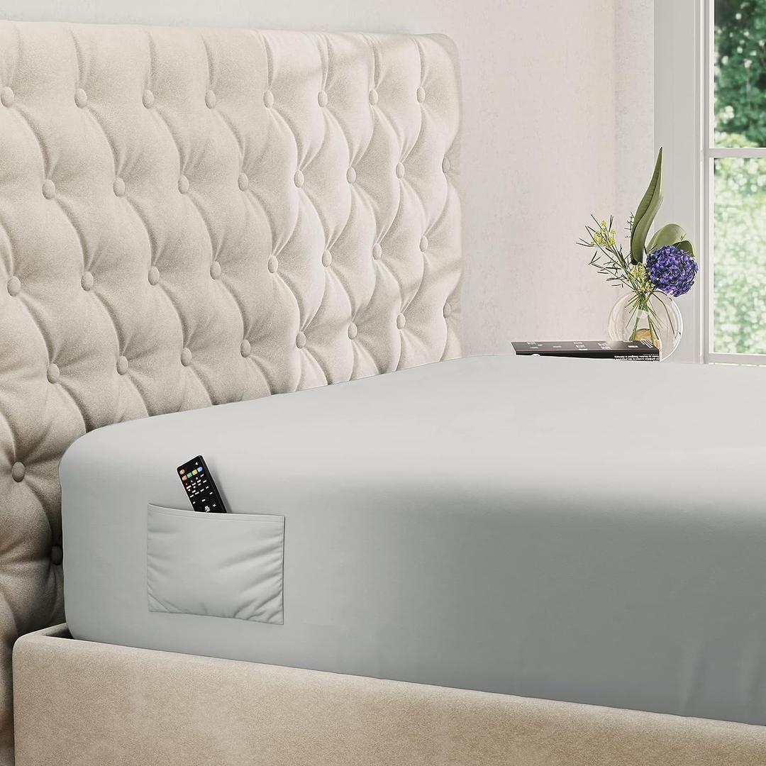 DREAMCARE King Fitted Sheet Only - Extra Deep Pocket Fitted Sheet - Fits up to 15 inch Mattress - Deep Pocket King Sheets - Hotel Luxury - Shrinkage & Fade Resistant - 1 Fitted Sheet Only (Light Grey)