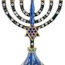 NIKKY HOME 7-Branch Hanukkah Menorah, Jewish Candle Menorah, Artistic Candles Holder Fits All Standard Chanukah Candles Antique Design for Spiritual, Religious & Home Decor - Blue