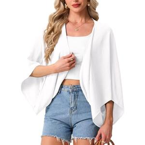 GRECERELLE Women's Summer Lightweight Cardigan Open Front Casual Loose Cropped Kimono Oversized Cover Ups, White, M
