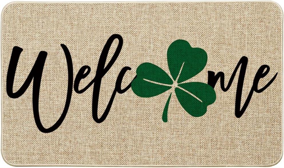Artoid Mode Shamrock Welcome Doormat, Seasonal Holiday St. Patrick's Day Low-Profile Yard Floor Switch Mat for Indoor Outdoor 17 x 29 Inch