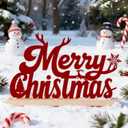 Merry Christmas Sign Red Metal Xmas Letters with Wooden Base Christmas Centerpieces for Mantel Kitchen Office Shelf Desk Tabletop Tiered Tray Decor Reindeer Tree Snowflake Home Table Decorations