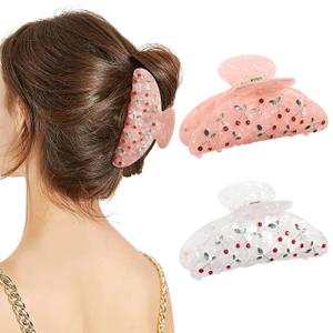 HAIMEIKANG 2 PCs Acrylic Bow Hair Claw Clips for Women - Cute Banana Non-Slip Strong Hold Barrettes Y2K Hair Clips for Thick Thin Hair (Cherry)